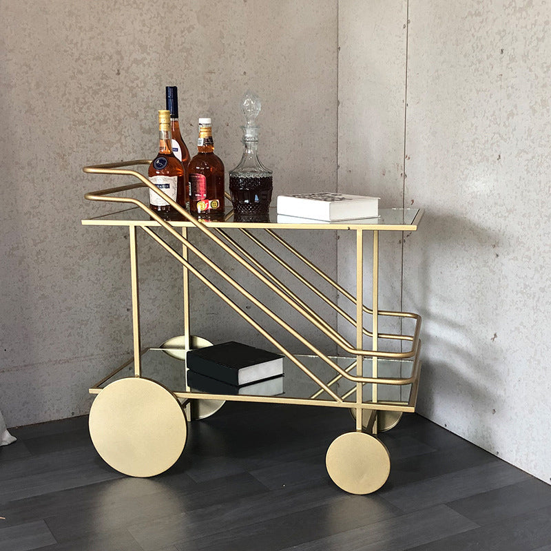 Table de préparation moderne en verre roulant ouvrir un chariot de cuisine rectangulaire