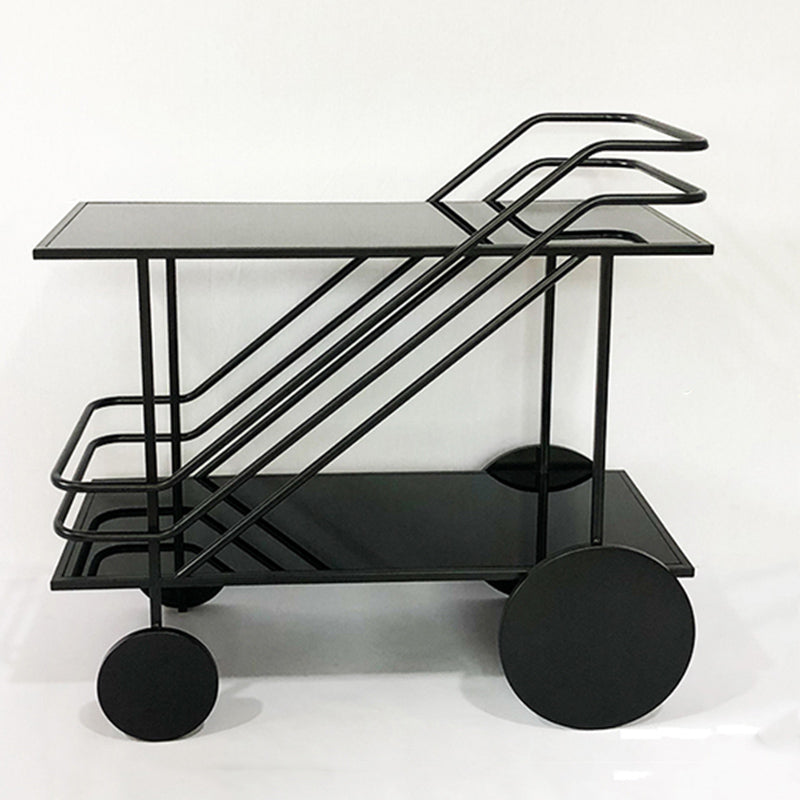 Table de préparation moderne en verre roulant ouvrir un chariot de cuisine rectangulaire