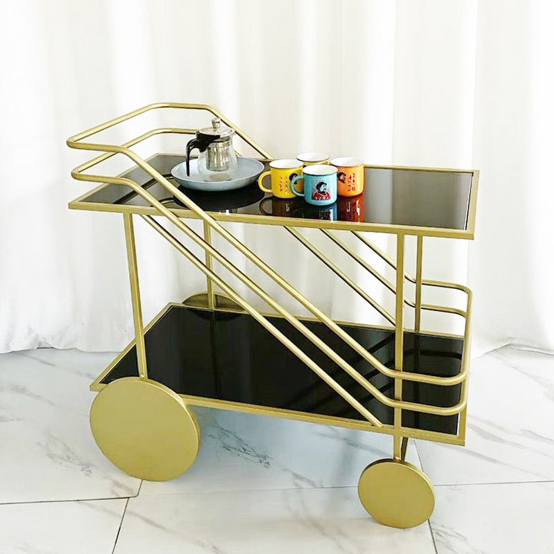 Table de préparation moderne en verre roulant ouvrir un chariot de cuisine rectangulaire