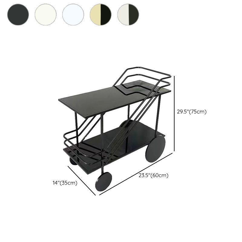 Table de préparation moderne en verre roulant ouvrir un chariot de cuisine rectangulaire