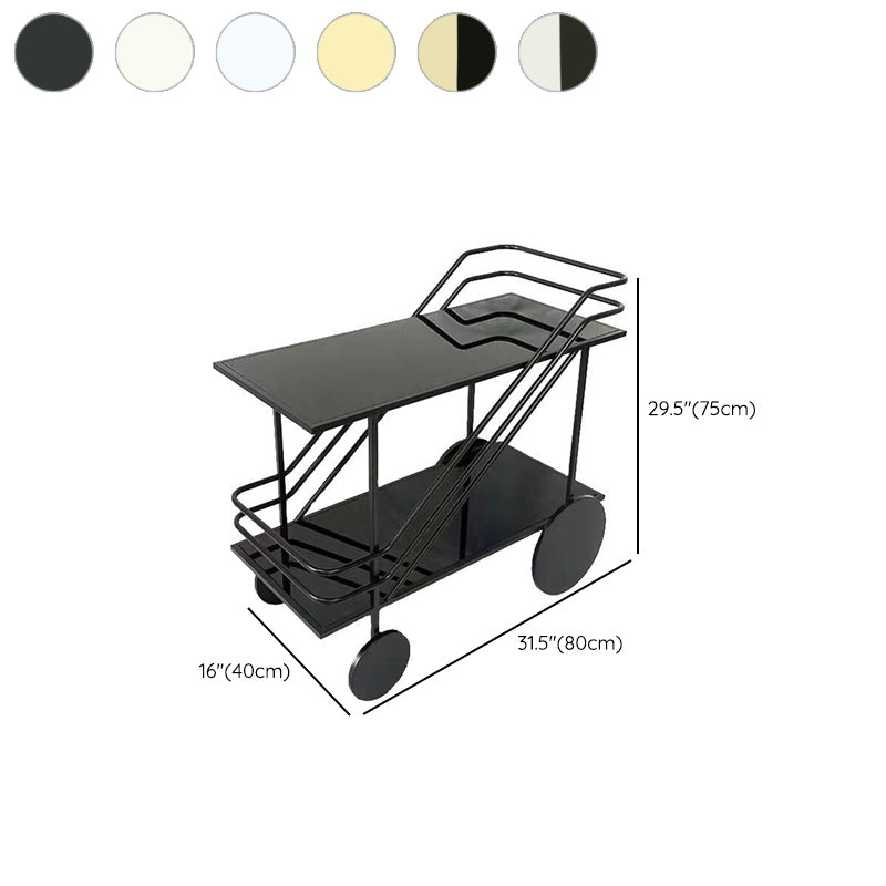 Table de préparation moderne en verre roulant ouvrir un chariot de cuisine rectangulaire
