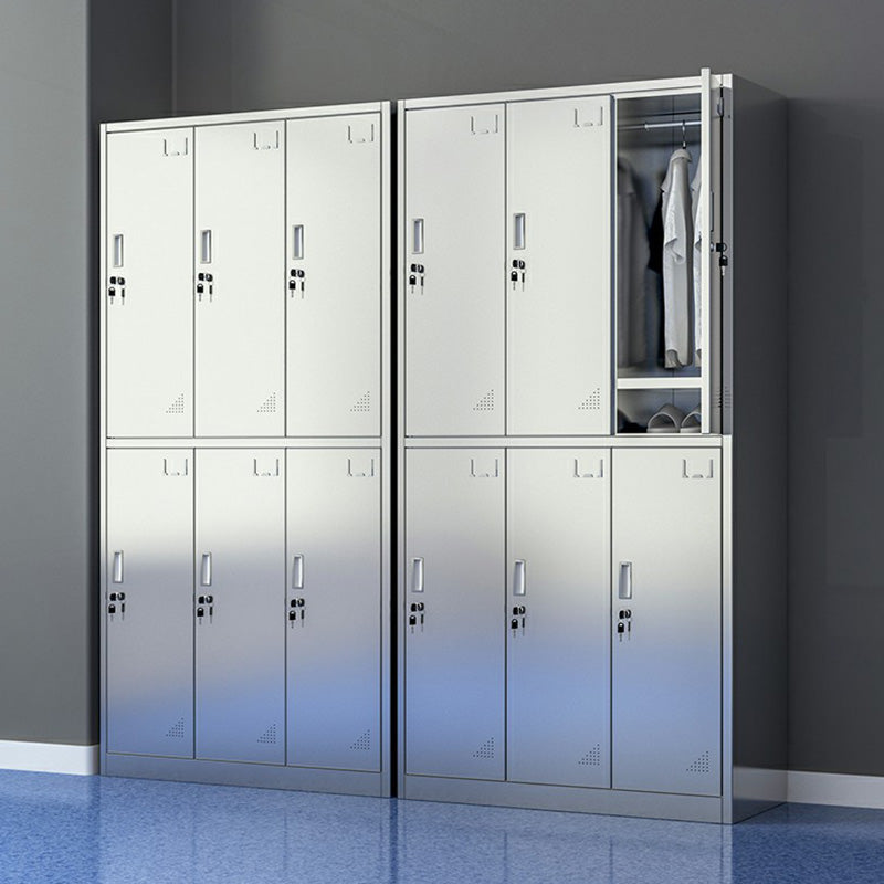 Silver Storage Cabinet with Hinged Doors Contemporary Steel Indoor Cabinet Clearhalo 'Armoires & Wardrobes' 'armoires_wardrobes' 'Bedroom Furniture' 'furn' 'furn_armoires_wardrobes' 'Furniture' 6693435