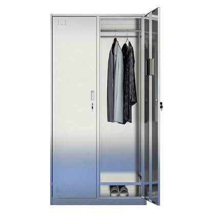 Silver Storage Cabinet with Hinged Doors Contemporary Steel Indoor Cabinet 2 Clearhalo 'Armoires & Wardrobes' 'armoires_wardrobes' 'Bedroom Furniture' 'furn' 'furn_armoires_wardrobes' 'Furniture' 6693436