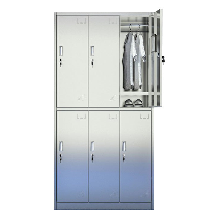 Silver Storage Cabinet with Hinged Doors Contemporary Steel Indoor Cabinet 6 Clearhalo 'Armoires & Wardrobes' 'armoires_wardrobes' 'Bedroom Furniture' 'furn' 'furn_armoires_wardrobes' 'Furniture' 6693441