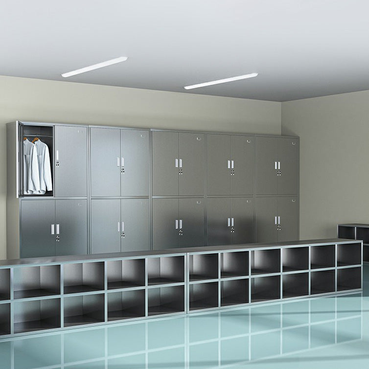 Silver Storage Cabinet with Hinged Doors Contemporary Steel Indoor Cabinet Clearhalo 'Armoires & Wardrobes' 'armoires_wardrobes' 'Bedroom Furniture' 'furn' 'furn_armoires_wardrobes' 'Furniture' 6693450