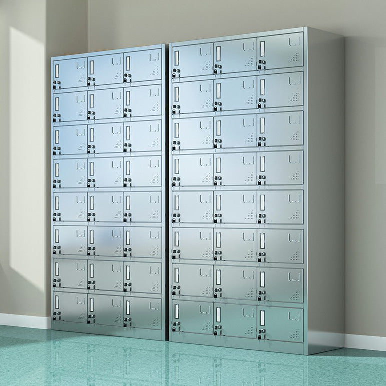 Silver Storage Cabinet with Hinged Doors Contemporary Steel Indoor Cabinet Clearhalo 'Armoires & Wardrobes' 'armoires_wardrobes' 'Bedroom Furniture' 'furn' 'furn_armoires_wardrobes' 'Furniture' 6693451