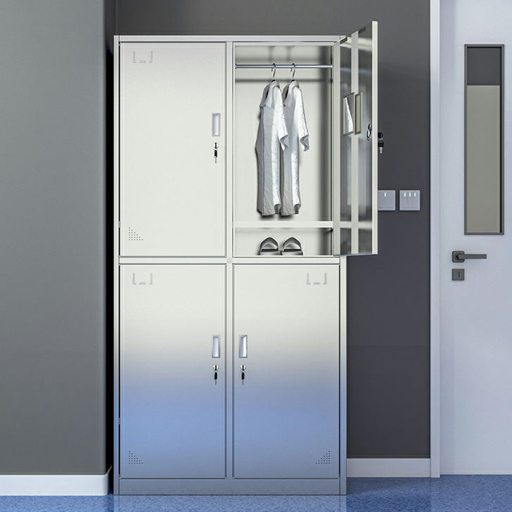 Silver Storage Cabinet with Hinged Doors Contemporary Steel Indoor Cabinet Clearhalo 'Armoires & Wardrobes' 'armoires_wardrobes' 'Bedroom Furniture' 'furn' 'furn_armoires_wardrobes' 'Furniture' 6693452