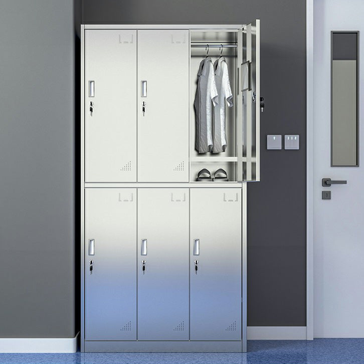 Silver Storage Cabinet with Hinged Doors Contemporary Steel Indoor Cabinet Clearhalo 'Armoires & Wardrobes' 'armoires_wardrobes' 'Bedroom Furniture' 'furn' 'furn_armoires_wardrobes' 'Furniture' 6693453