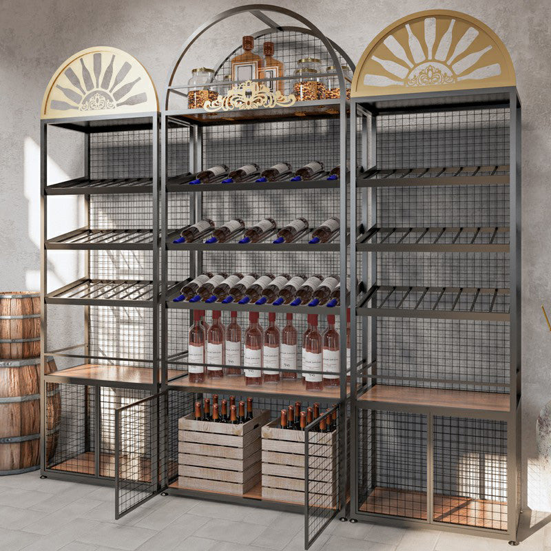 Rack à vin de bouteille de plancher en métal Porte-vin noir contemporain avec étagères de rangement