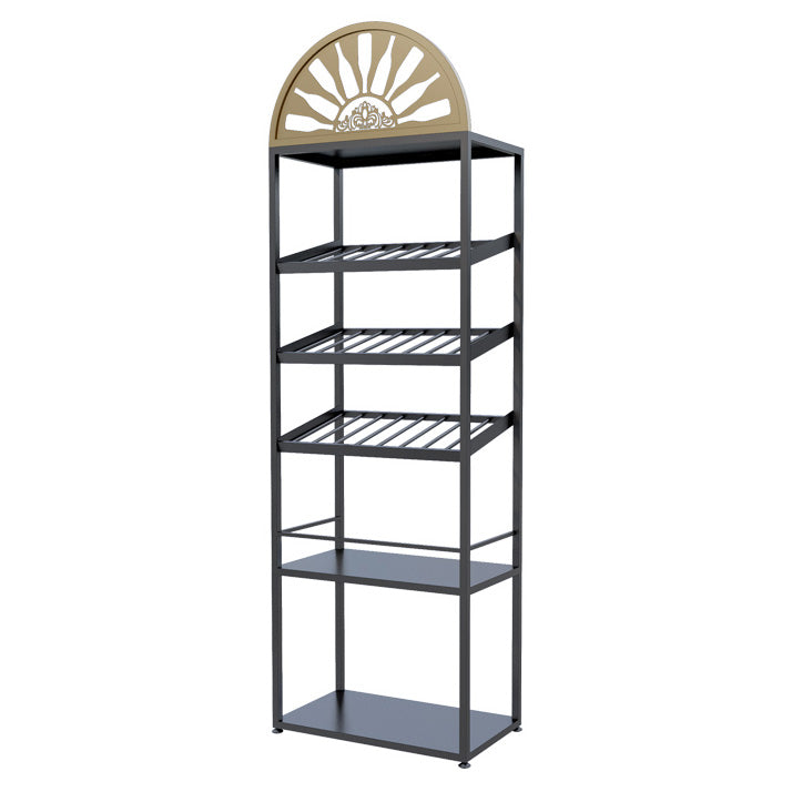 Rack à vin de bouteille de plancher en métal Porte-vin noir contemporain avec étagères de rangement