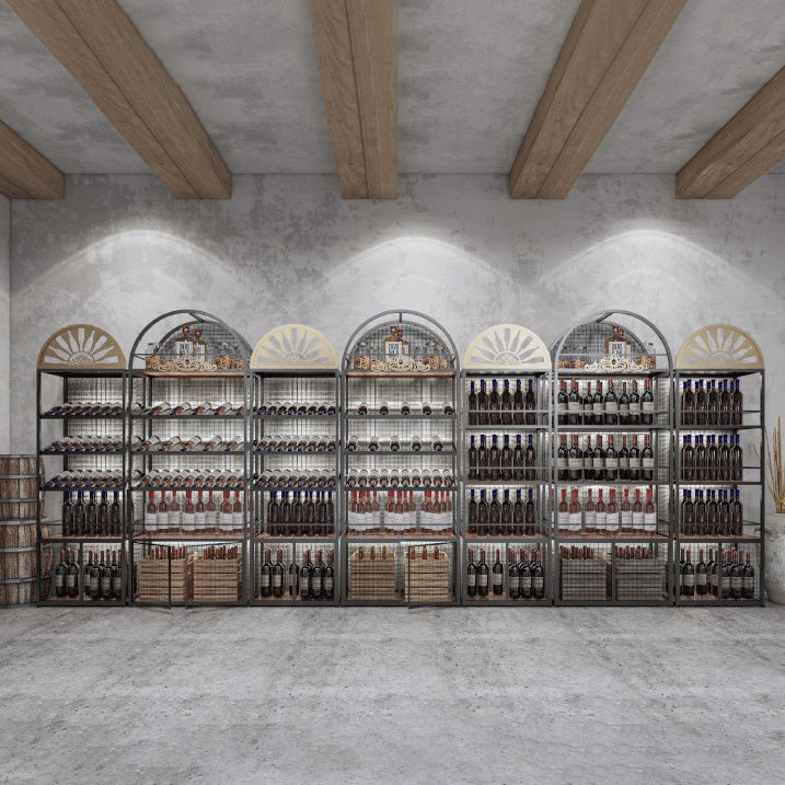 Rack à vin de bouteille de plancher en métal Porte-vin noir contemporain avec étagères de rangement