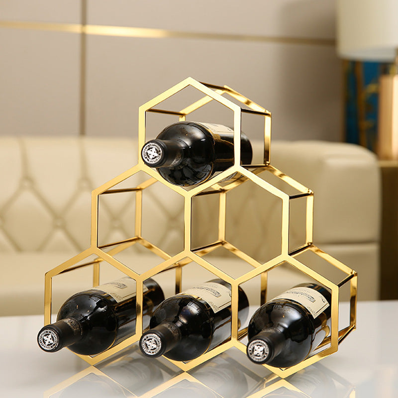 Metal Countertop Wine Glass Rack Modern Stackable Wine Bottle Holder in Gold 14"L x 7"W x 13"H 1 Piece Clearhalo 'furn' 'furn_wine_racks' 'Furniture' 'Kitchen & Dining Furniture' 'Wine Racks' 'wine_racks' 6693728