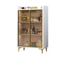 Modern Style Glass Door Server Wood Dinner Server without LED Lights