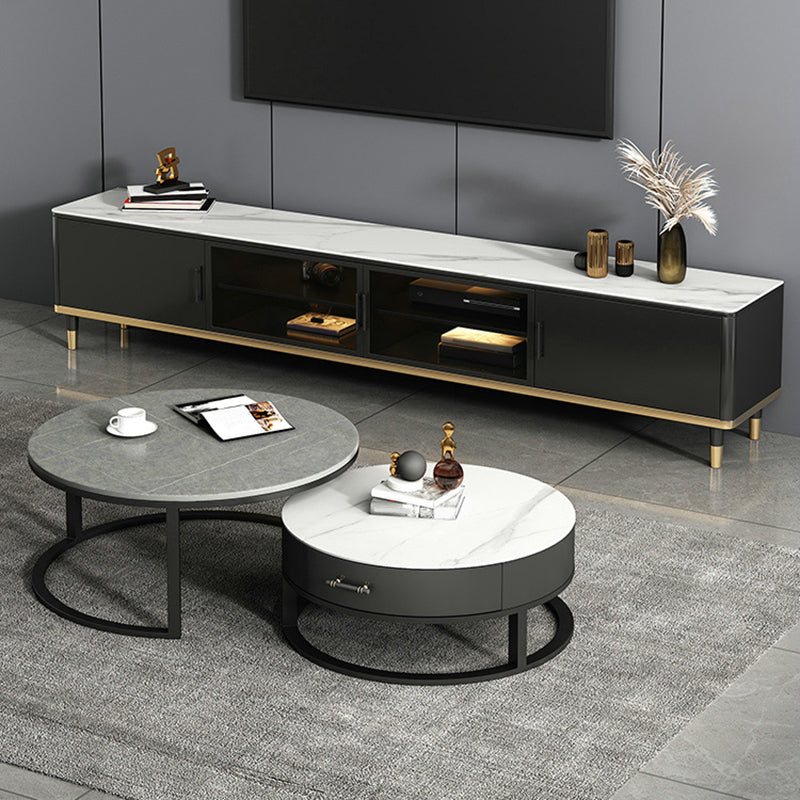 Console porta TV in pietra Console multimediale per TV con contenitore chiuso con gambe