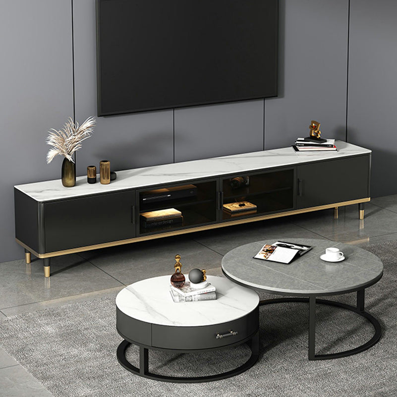 Console porta TV in pietra Console multimediale per TV con contenitore chiuso con gambe