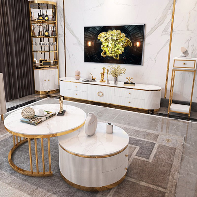 Contemporary TV Media Console Stone TV Console with 4 Drawers Clearhalo 'furn' 'furn_tv_stands_entertainment_centers' 'Furniture' 'Living Room Furniture' 'TV Stands & Entertainment Centers' 'TV Stands & Media Storage Furniture' 'tv_stands_entertainment_centers' 6696380