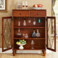 Mid-Century Modern Glass Doors Display Stand Rubberwood Hutch Buffet for Bedroom