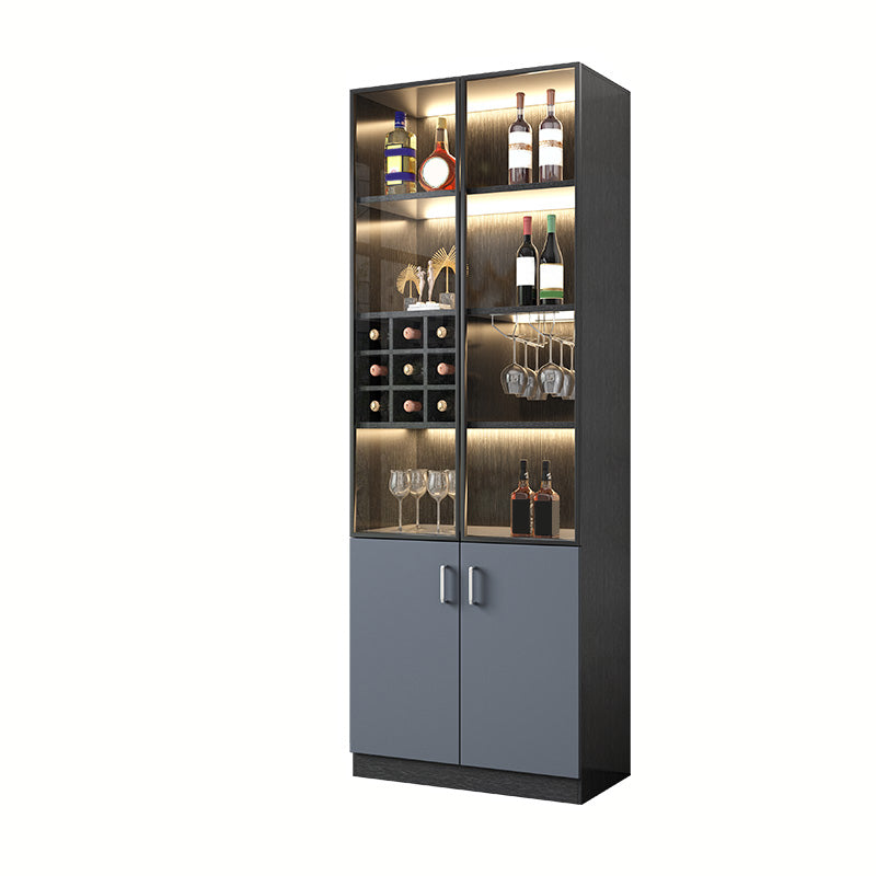 Contemporary Glass Doors Display Stand Faux Wood Hutch Buffet for Bedroom 31"L x 16"W x 87"H Black-Gray Clearhalo 'Display & China Cabinets' 'display_china_cabinets' 'furn' 'furn_display_china_cabinets' 'Furniture' 'Kitchen & Dining Furniture' 6696475