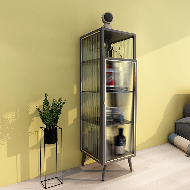 Contemporary Curio Cabinet Metal Glass Doors Hutch Buffet for Dining Room Grey Clearhalo 'Display & China Cabinets' 'display_china_cabinets' 'furn' 'furn_display_china_cabinets' 'Furniture' 'Kitchen & Dining Furniture' 6697014