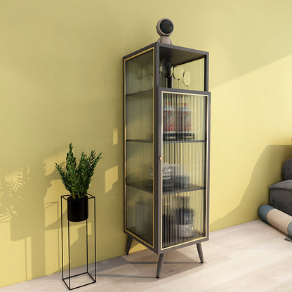 Contemporary Curio Cabinet Metal Glass Doors Hutch Buffet for Dining Room Grey Clearhalo 'Display & China Cabinets' 'display_china_cabinets' 'furn' 'furn_display_china_cabinets' 'Furniture' 'Kitchen & Dining Furniture' 6697014