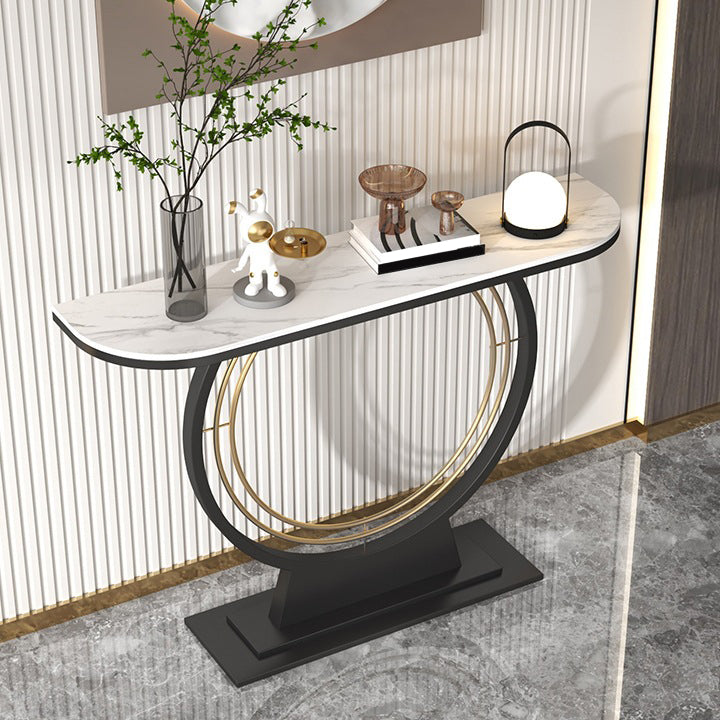 Glam Stone Console Table Iron Stain Resistant Console Sofa Table for Hall