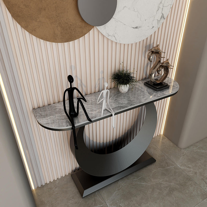 Modern Half Moon Console Table Antique Finish Console Sofa Table Black Gray Clearhalo 'Console Tables' 'console_tables' 'Entry & Mudroom Furniture' 'furn' 'furn_console_tables' 'Furniture' 6697333