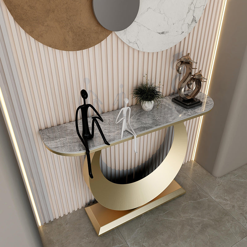 Modern Half Moon Console Table Antique Finish Console Sofa Table Gold Gray Clearhalo 'Console Tables' 'console_tables' 'Entry & Mudroom Furniture' 'furn' 'furn_console_tables' 'Furniture' 6697341