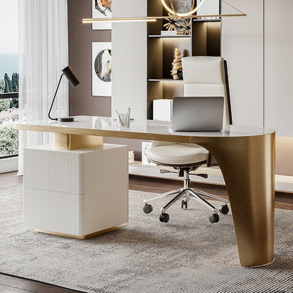 Industrial Stone Office Desk 2 Drawers 29.53" Tall Writing Desk Gold Clearhalo 'furn' 'furn_office_desk' 'Furniture' 'Office Desks' 'Office Furniture' 'office_desk' 6697788