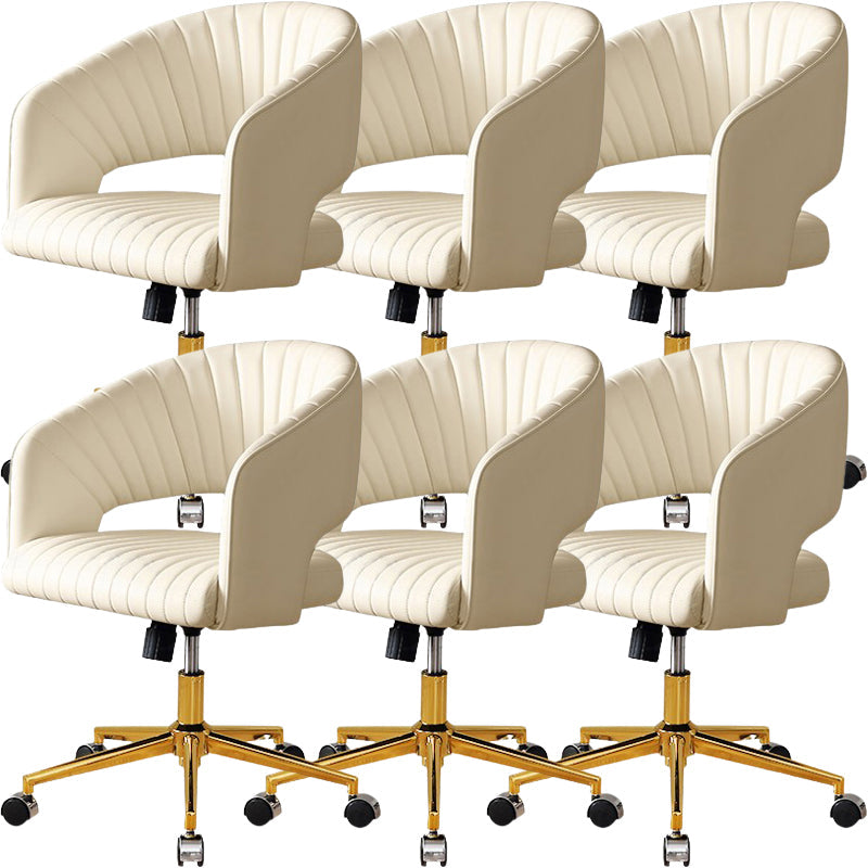 White Modern Swivel Chair Adjustable Seat Height Office Chair with Wheels Microfiber Leather 6 Piece Set Clearhalo 'furn' 'furn_office_chair' 'Furniture' 'Office Chairs' 'Office Furniture' 'office_chair' 6702520