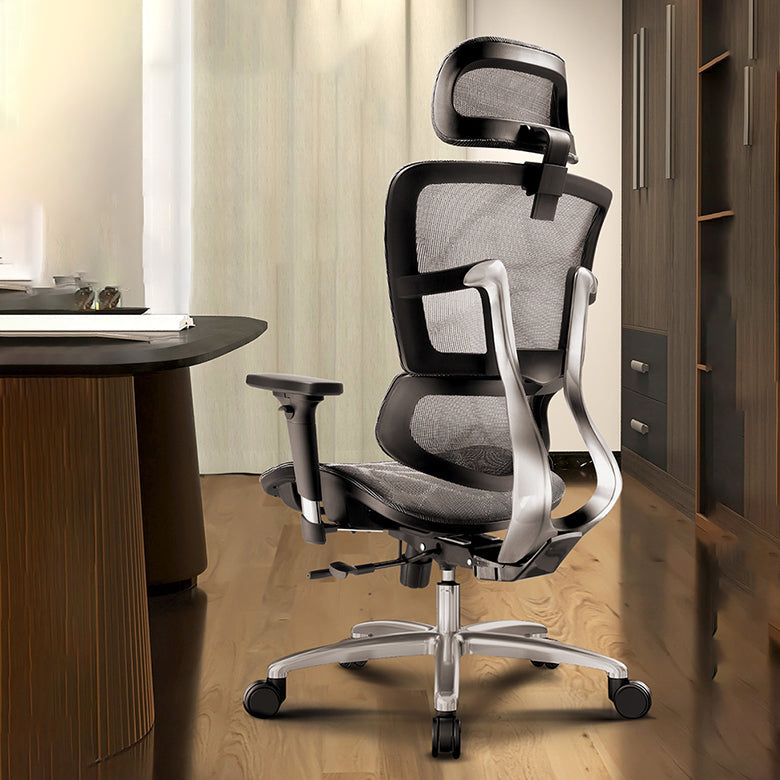 Removable Arms Chair Modern Adjustable Seat Height Swivel Chair with Wheels Black-Gray 1 Piece Clearhalo 'furn' 'furn_office_chair' 'Furniture' 'Office Chairs' 'Office Furniture' 'office_chair' 6702615