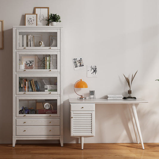 Modern Closed Back Bookcase Standard White Wood Bookshelf with Doors
