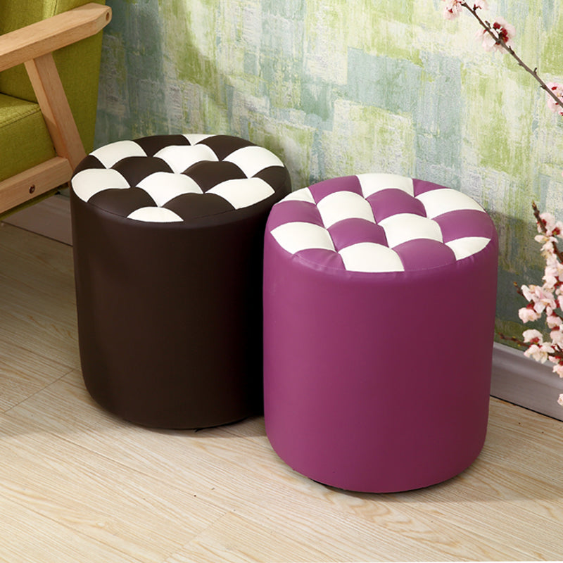 Modern Round Pouf Plaid Pattern Leather Pouf for Drawing Room Clearhalo 'furn' 'furn_ottomans_poufs' 'Furniture' 'Living Room Furniture' 'Ottomans & Poufs' 'ottomans_poufs' 6704113