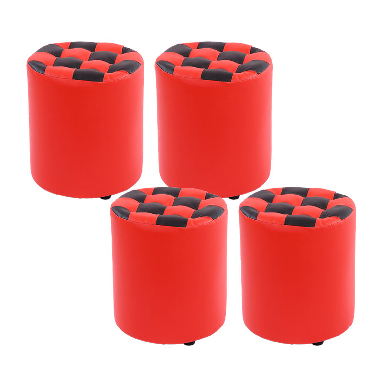 Modern Round Pouf Plaid Pattern Leather Pouf for Drawing Room Red 4 Piece Set Clearhalo 'furn' 'furn_ottomans_poufs' 'Furniture' 'Living Room Furniture' 'Ottomans & Poufs' 'ottomans_poufs' 6704114