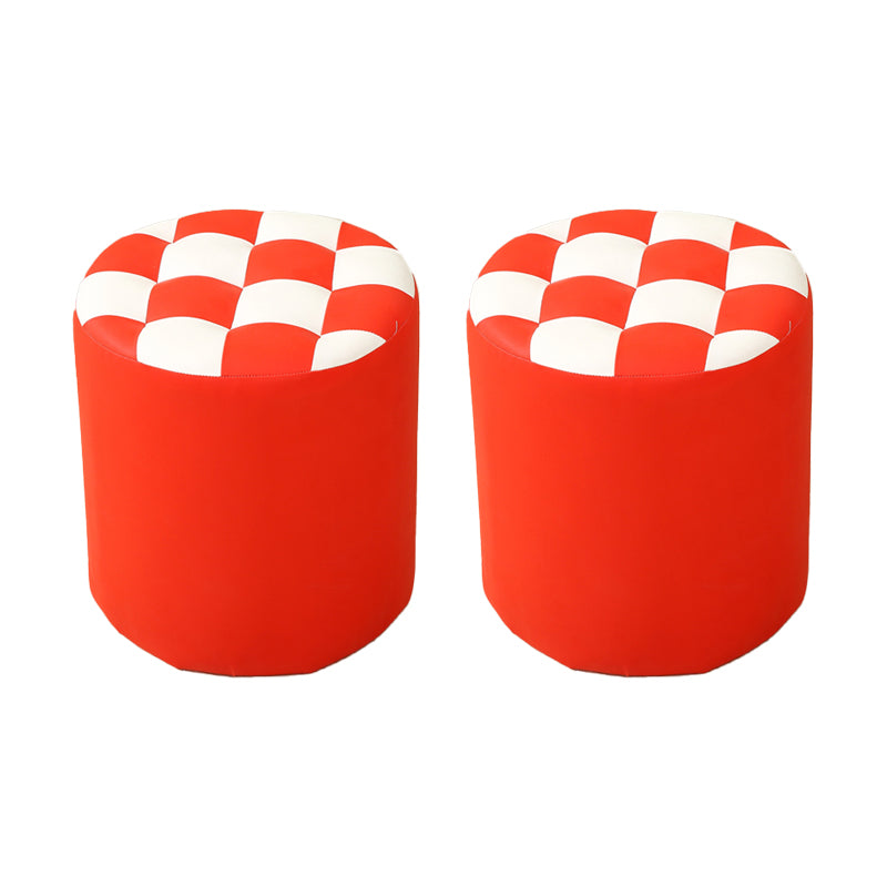 Modern Round Pouf Plaid Pattern Leather Pouf for Drawing Room Crimson 2 Piece Set Clearhalo 'furn' 'furn_ottomans_poufs' 'Furniture' 'Living Room Furniture' 'Ottomans & Poufs' 'ottomans_poufs' 6704118