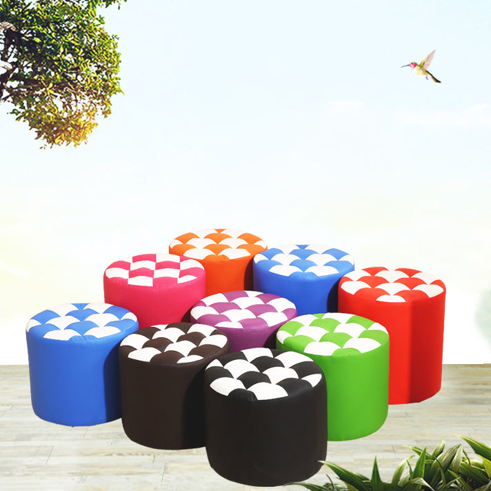 Modern Round Pouf Plaid Pattern Leather Pouf for Drawing Room Clearhalo 'furn' 'furn_ottomans_poufs' 'Furniture' 'Living Room Furniture' 'Ottomans & Poufs' 'ottomans_poufs' 6704129