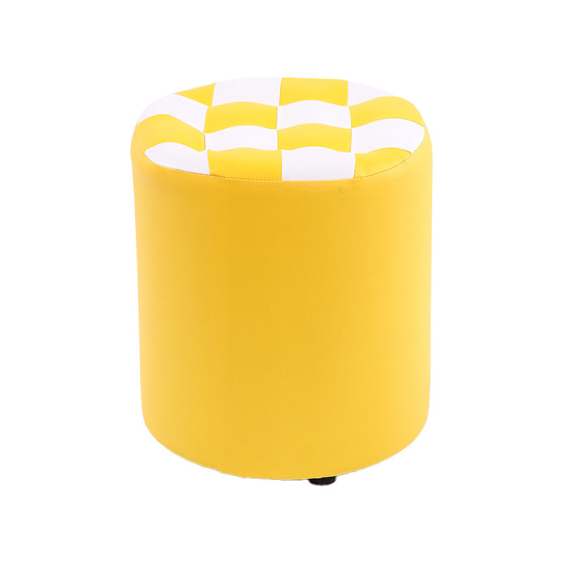 Modern Round Pouf Plaid Pattern Leather Pouf for Drawing Room Yellow 1 Piece Clearhalo 'furn' 'furn_ottomans_poufs' 'Furniture' 'Living Room Furniture' 'Ottomans & Poufs' 'ottomans_poufs' 6704135