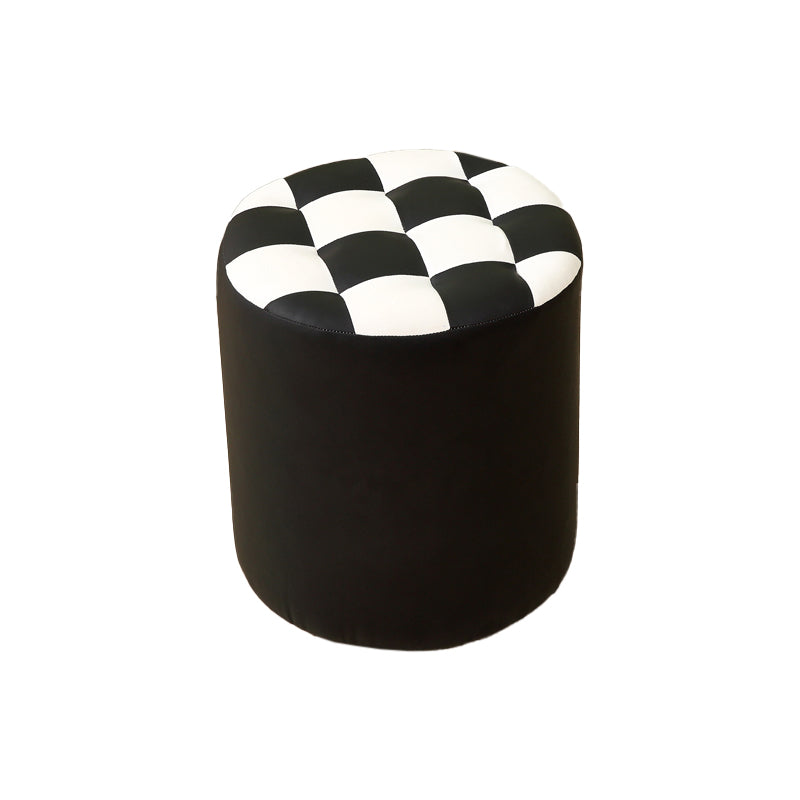 Modern Round Pouf Plaid Pattern Leather Pouf for Drawing Room Black 1 Piece Clearhalo 'furn' 'furn_ottomans_poufs' 'Furniture' 'Living Room Furniture' 'Ottomans & Poufs' 'ottomans_poufs' 6704138