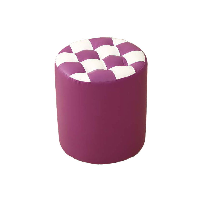 Modern Round Pouf Plaid Pattern Leather Pouf for Drawing Room Purple 1 Piece Clearhalo 'furn' 'furn_ottomans_poufs' 'Furniture' 'Living Room Furniture' 'Ottomans & Poufs' 'ottomans_poufs' 6704141