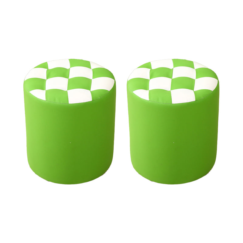 Modern Round Pouf Plaid Pattern Leather Pouf for Drawing Room Green 2 Piece Set Clearhalo 'furn' 'furn_ottomans_poufs' 'Furniture' 'Living Room Furniture' 'Ottomans & Poufs' 'ottomans_poufs' 6704151