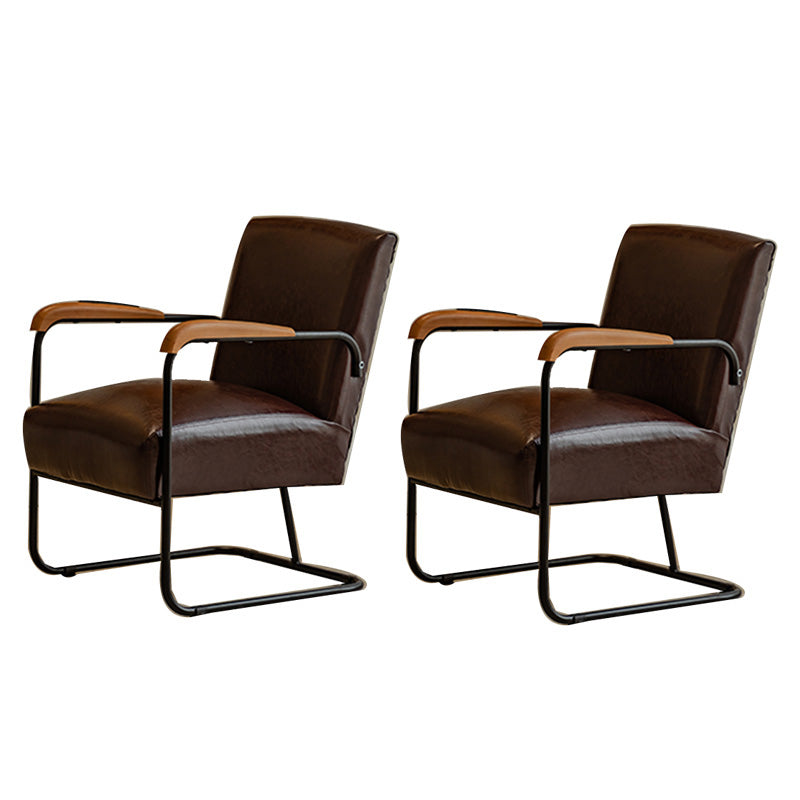 Arms Included Chair with wooden handrail 32.67" Wide Armchair for Living Room Brown Faux Leather 2 Piece Set Clearhalo 'Accent Chairs' 'accent_chairs' 'Chairs & Seating' 'furn' 'furn_accent_chairs' 'Furniture' 'Living Room Furniture' 6704320
