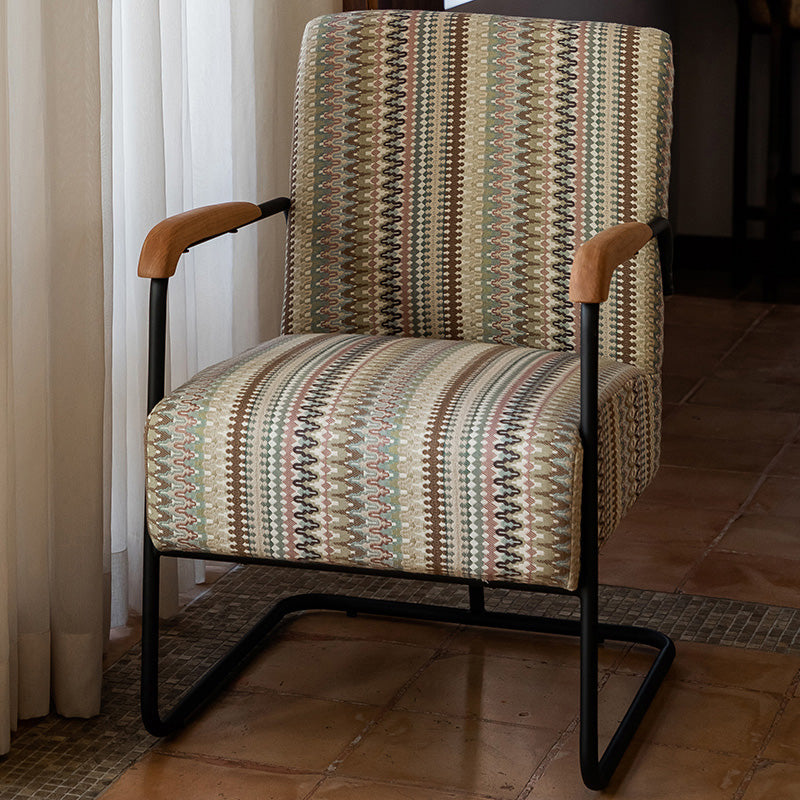 Arms Included Chair with wooden handrail 32.67" Wide Armchair for Living Room Gray White Striped Linen 1 Piece Clearhalo 'Accent Chairs' 'accent_chairs' 'Chairs & Seating' 'furn' 'furn_accent_chairs' 'Furniture' 'Living Room Furniture' 6704323