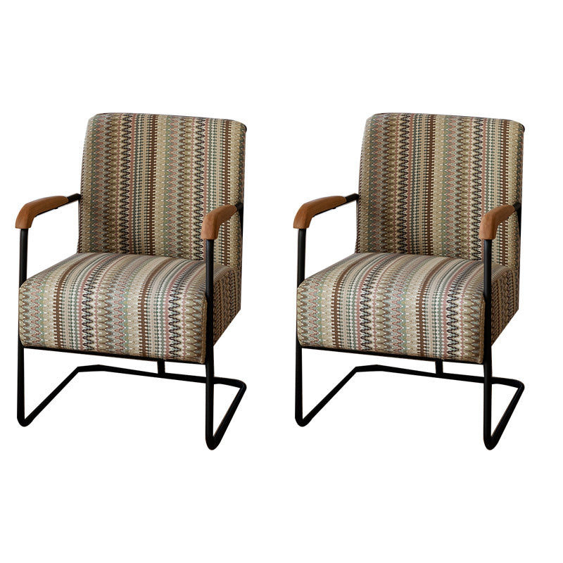 Arms Included Chair with wooden handrail 32.67" Wide Armchair for Living Room Gray White Striped Linen 2 Piece Set Clearhalo 'Accent Chairs' 'accent_chairs' 'Chairs & Seating' 'furn' 'furn_accent_chairs' 'Furniture' 'Living Room Furniture' 6704324