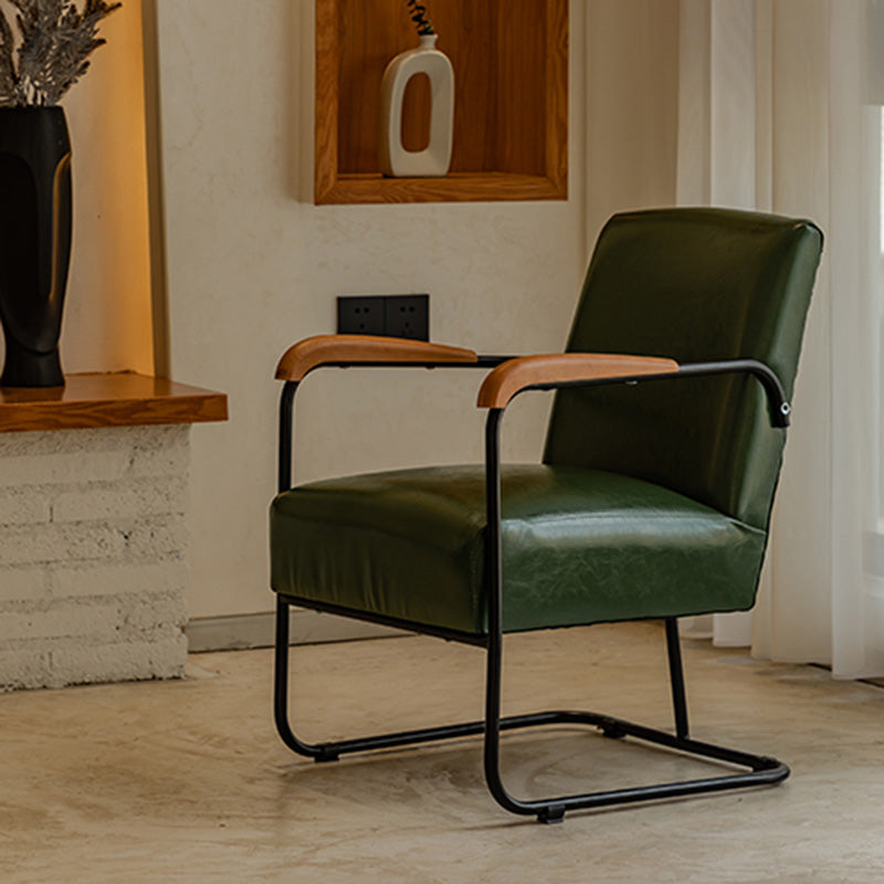 Arms Included Chair with wooden handrail 32.67" Wide Armchair for Living Room Green Faux Leather 1 Piece Clearhalo 'Accent Chairs' 'accent_chairs' 'Chairs & Seating' 'furn' 'furn_accent_chairs' 'Furniture' 'Living Room Furniture' 6704327