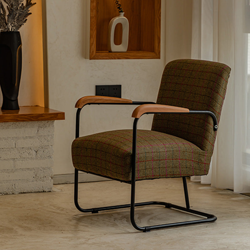 Arms Included Chair with wooden handrail 32.67" Wide Armchair for Living Room Green-Red Linen 1 Piece Clearhalo 'Accent Chairs' 'accent_chairs' 'Chairs & Seating' 'furn' 'furn_accent_chairs' 'Furniture' 'Living Room Furniture' 6704338