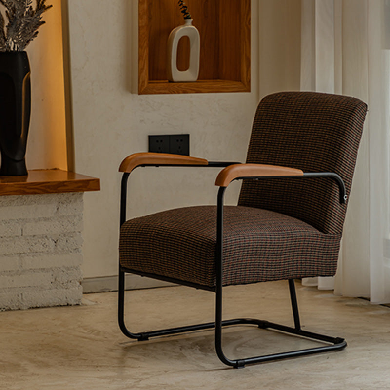 Arms Included Chair with wooden handrail 32.67" Wide Armchair for Living Room Red-Green Linen 1 Piece Clearhalo 'Accent Chairs' 'accent_chairs' 'Chairs & Seating' 'furn' 'furn_accent_chairs' 'Furniture' 'Living Room Furniture' 6704343