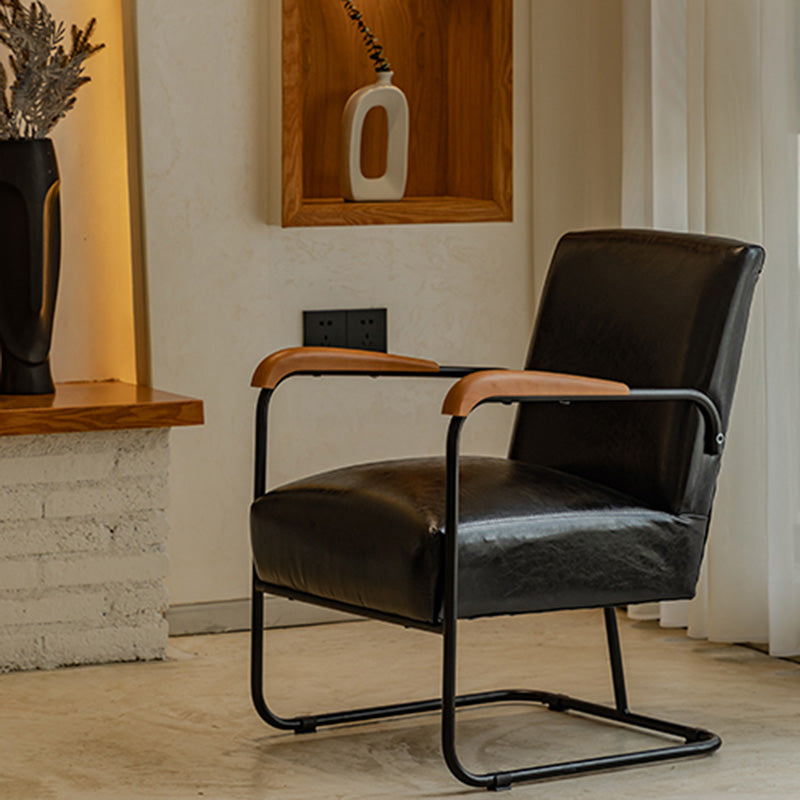 Arms Included Chair with wooden handrail 32.67" Wide Armchair for Living Room Black Faux Leather 1 Piece Clearhalo 'Accent Chairs' 'accent_chairs' 'Chairs & Seating' 'furn' 'furn_accent_chairs' 'Furniture' 'Living Room Furniture' 6704346