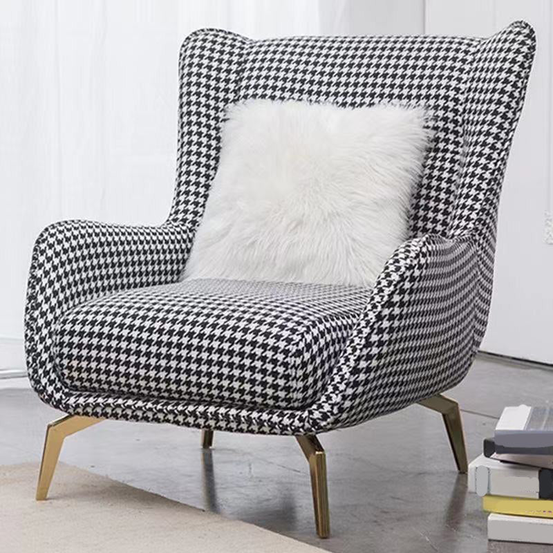 28.34" Wide Faux Leather Armchair Arms Included Chair with Pillow Back Houndstooth pattern Linen 1 Piece Clearhalo 'Accent Chairs' 'accent_chairs' 'Chairs & Seating' 'furn' 'furn_accent_chairs' 'Furniture' 'Living Room Furniture' 6704409