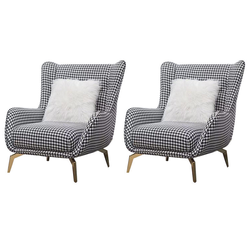 28.34" Wide Faux Leather Armchair Arms Included Chair with Pillow Back Houndstooth pattern Linen 2 Piece Set Clearhalo 'Accent Chairs' 'accent_chairs' 'Chairs & Seating' 'furn' 'furn_accent_chairs' 'Furniture' 'Living Room Furniture' 6704410