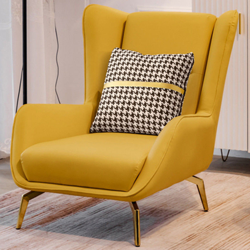 28.34" Wide Faux Leather Armchair Arms Included Chair with Pillow Back Yellow Faux Leather 1 Piece Clearhalo 'Accent Chairs' 'accent_chairs' 'Chairs & Seating' 'furn' 'furn_accent_chairs' 'Furniture' 'Living Room Furniture' 6704425