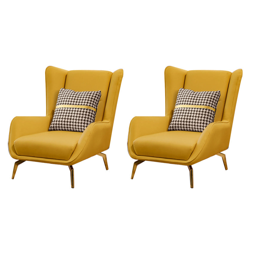 28.34" Wide Faux Leather Armchair Arms Included Chair with Pillow Back Yellow Faux Leather 2 Piece Set Clearhalo 'Accent Chairs' 'accent_chairs' 'Chairs & Seating' 'furn' 'furn_accent_chairs' 'Furniture' 'Living Room Furniture' 6704426